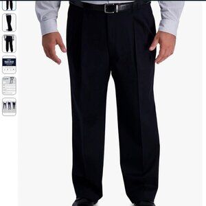 NWT Haggar Men's Iron Free Classic Fit Pleat Front Expandable Waist, black 50x32